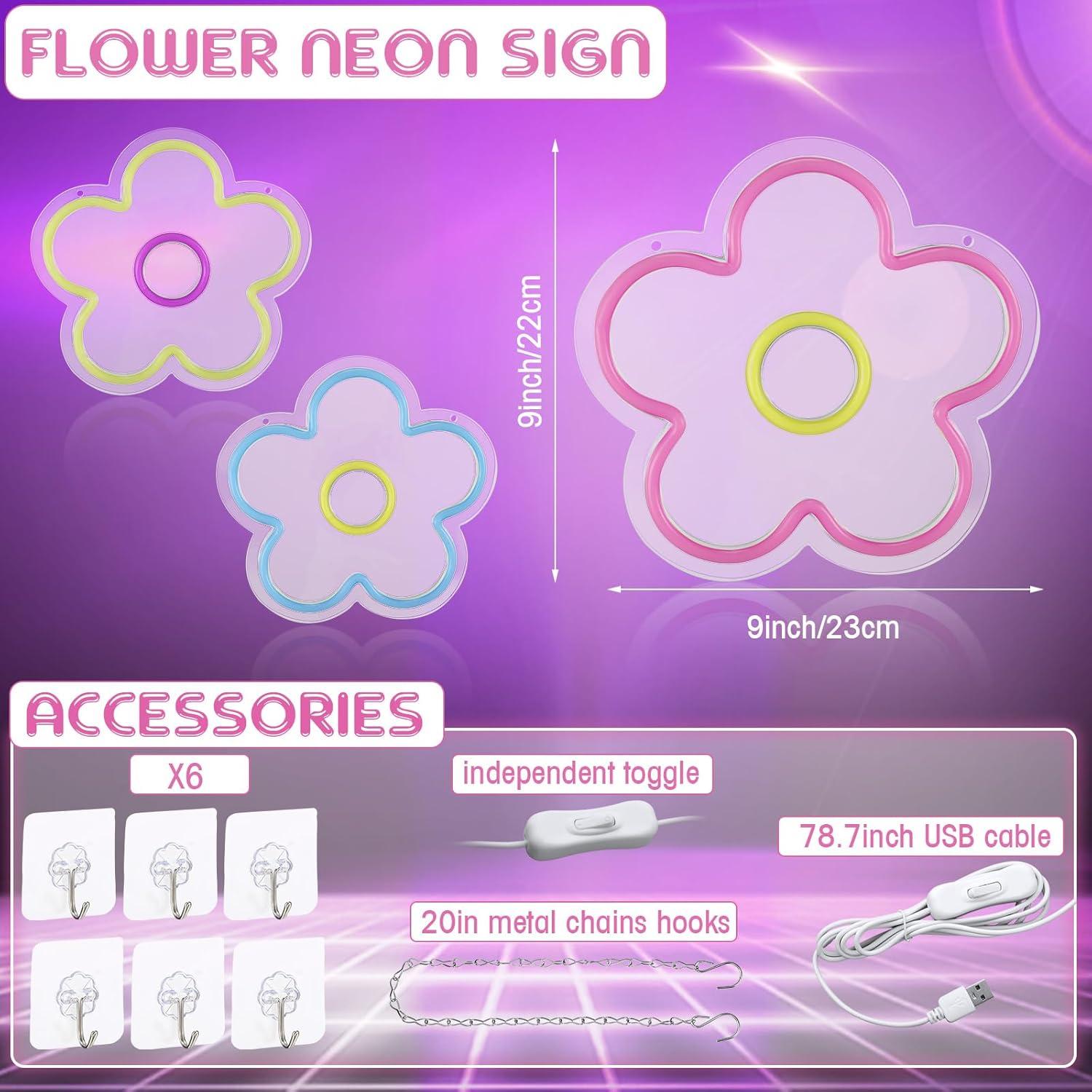 Letreros Neon LED Baquler 3 Pcs Flor USB 22.86 cm Decoración