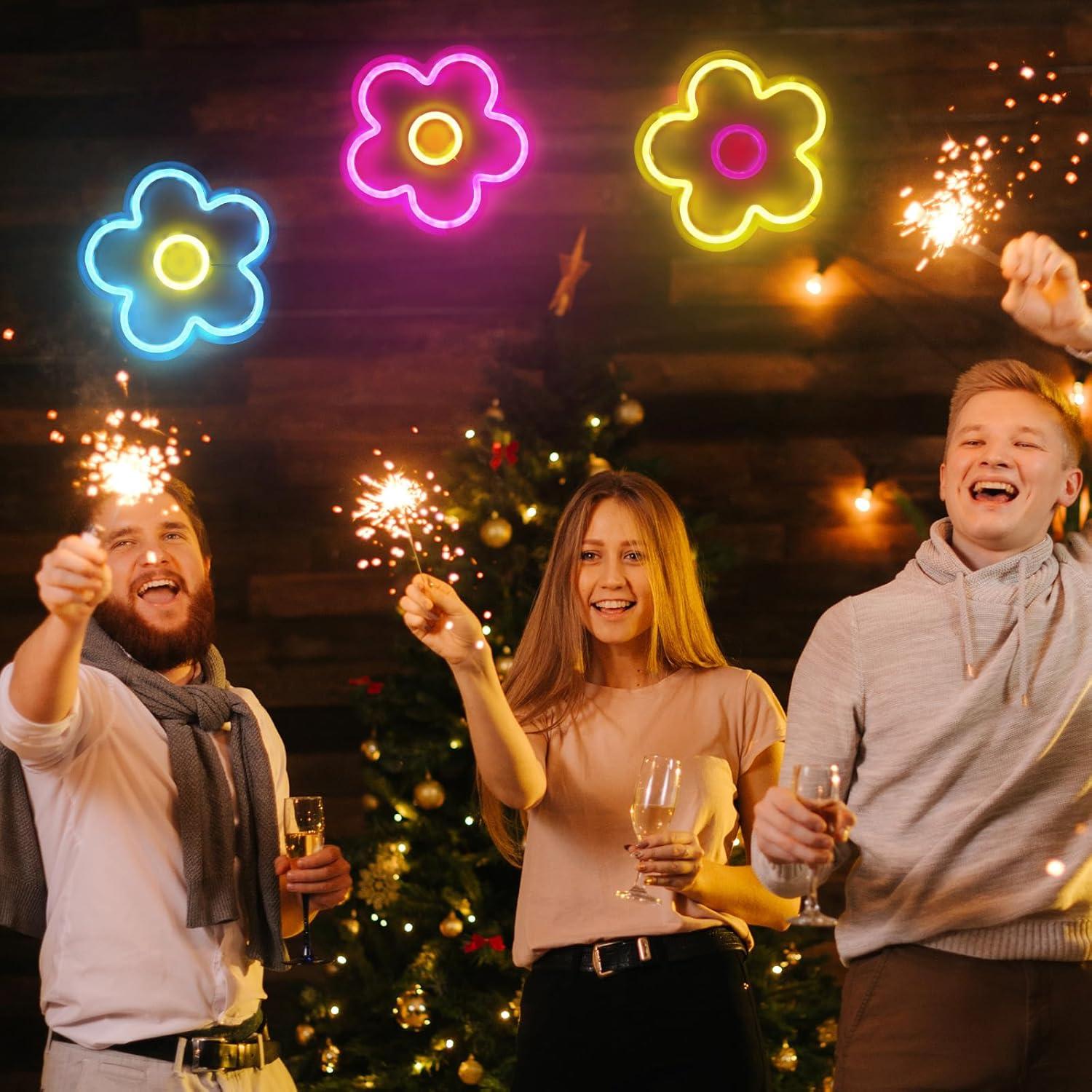 Letreros Neon LED Baquler 3 Pcs Flor USB 22.86 cm Decoración