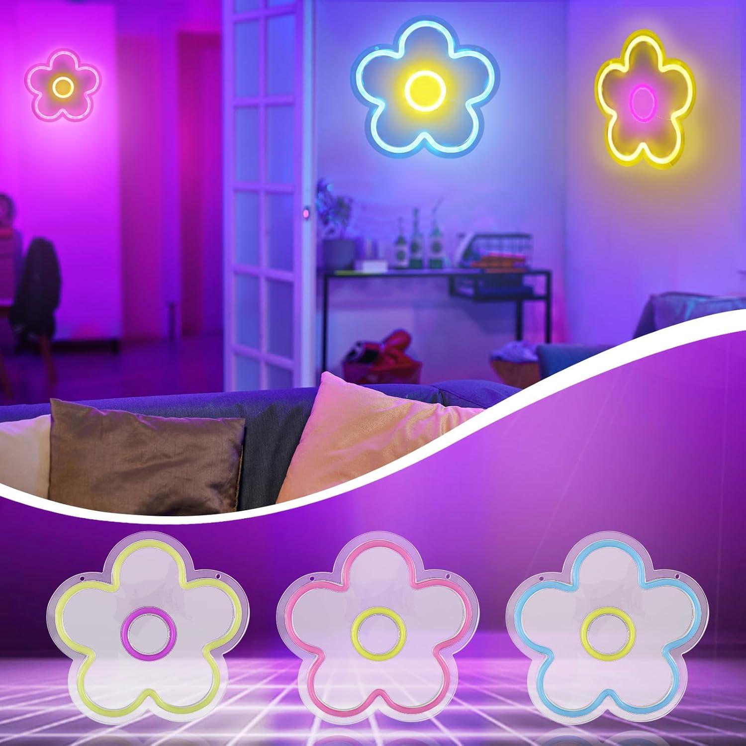 Letreros Neon LED Baquler 3 Pcs Flor USB 22.86 cm Decoración