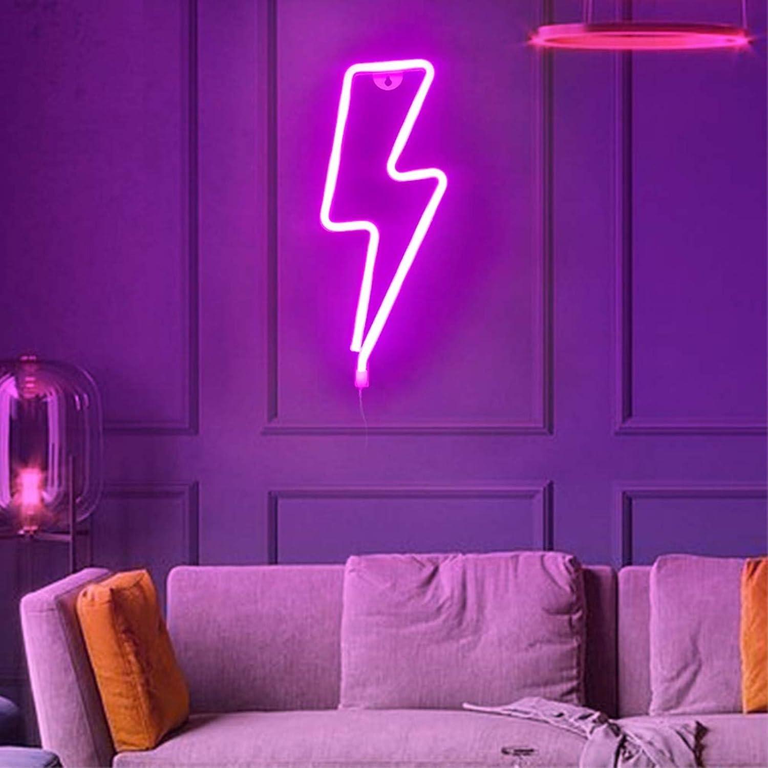 Luz de Neón Rosa en Forma de Rayo Protecu - Decoración de Pared