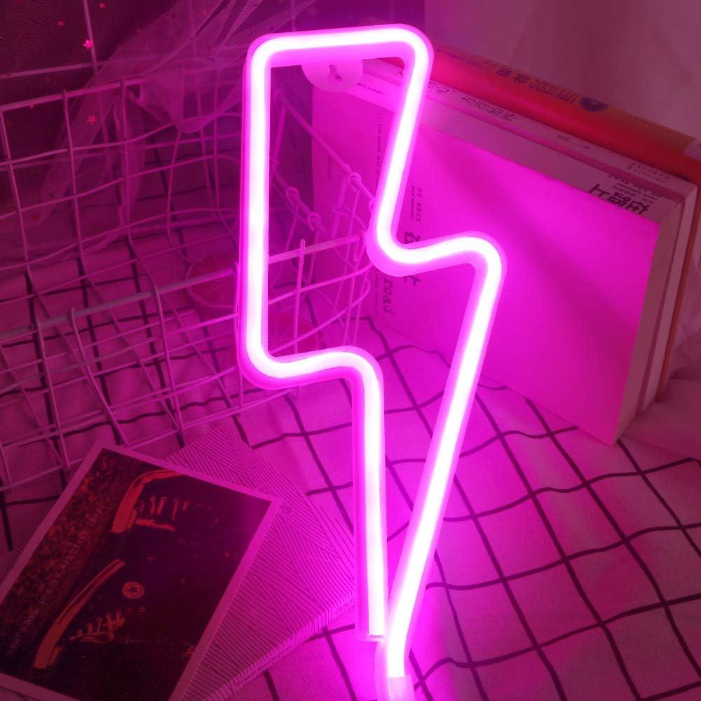 Luz de Neón Rosa en Forma de Rayo Protecu - Decoración de Pared