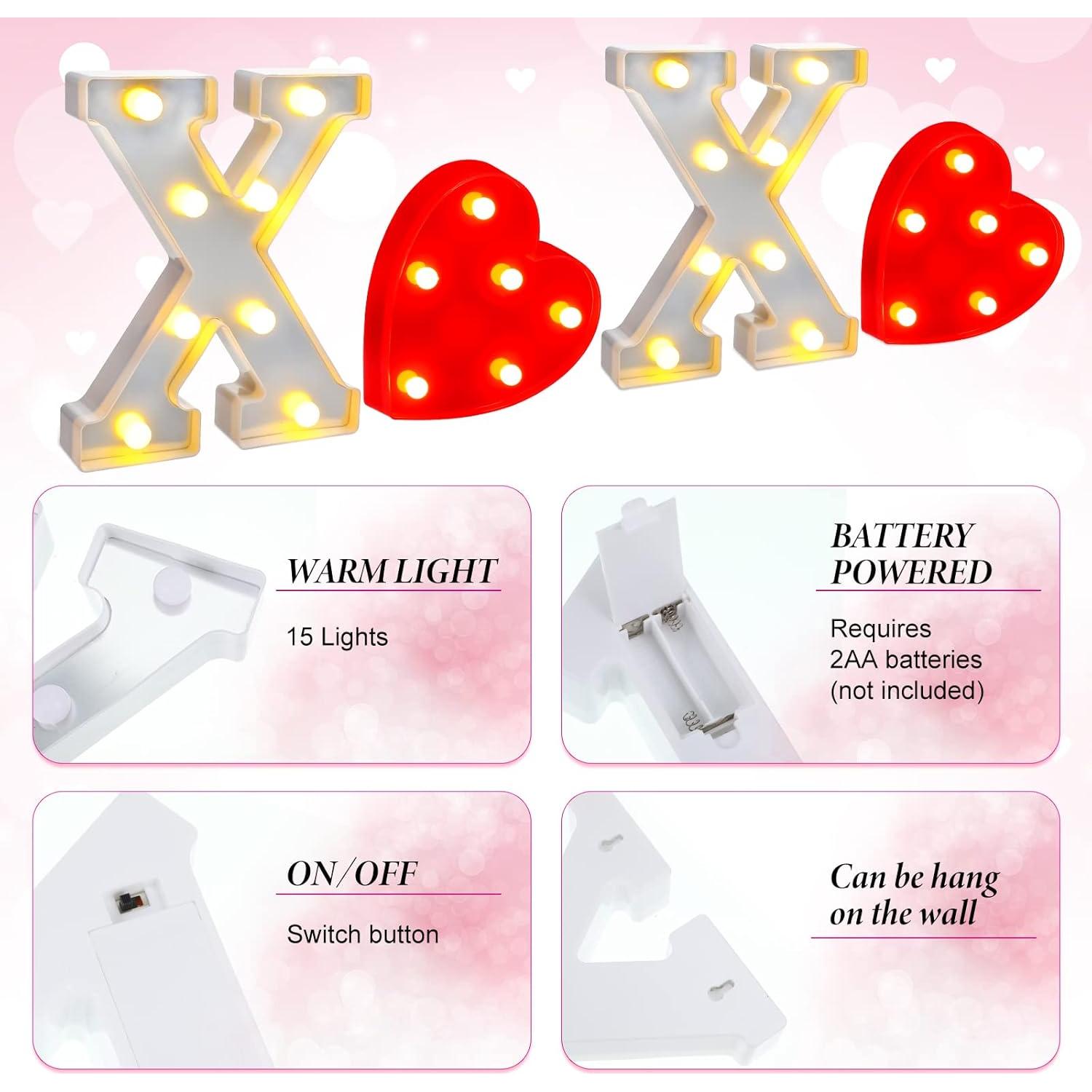 Cunno Letras LED XOXO Decoración Corazón para Pared