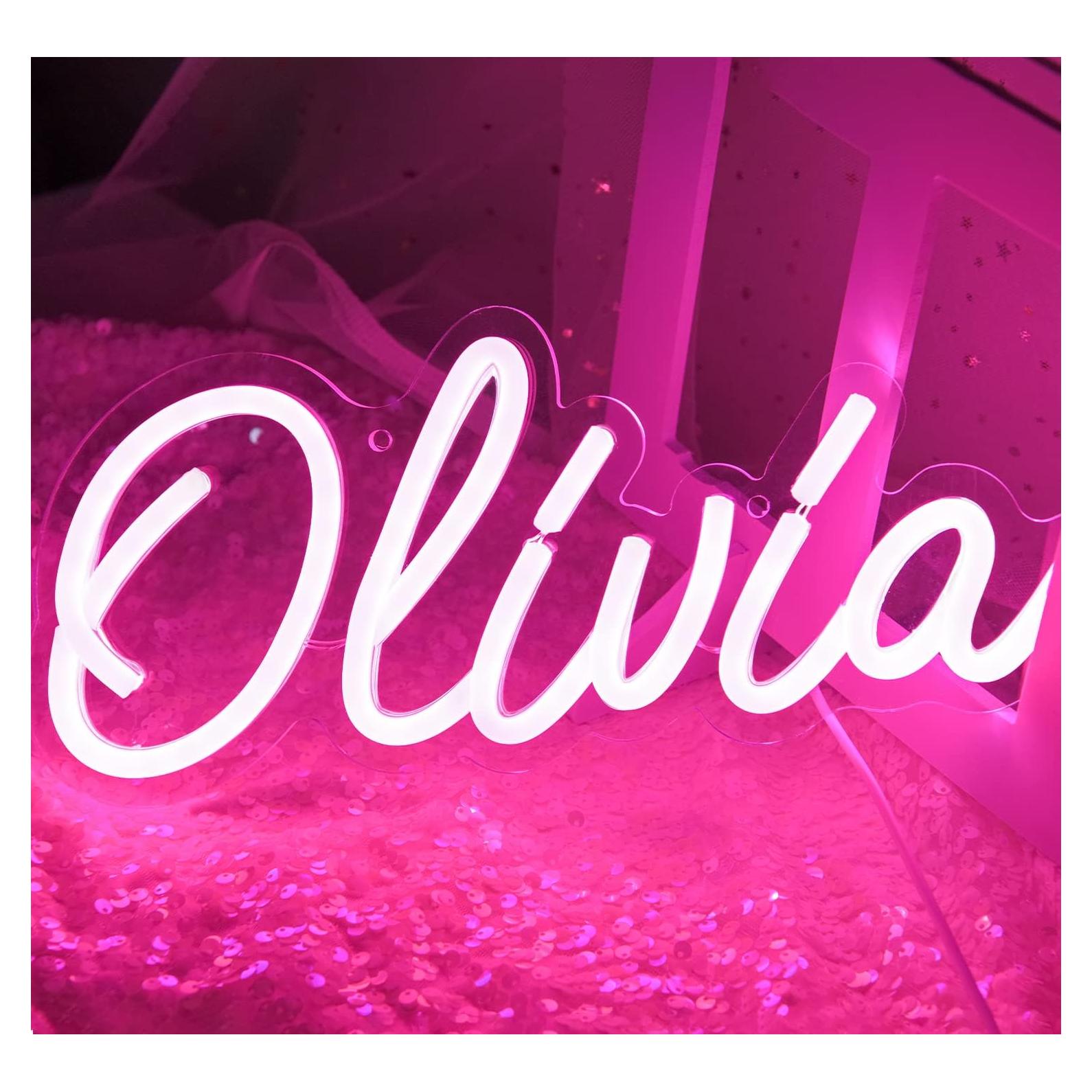 Letrero de Neón LED Personalizable Olivia 30x13 cm Rosa