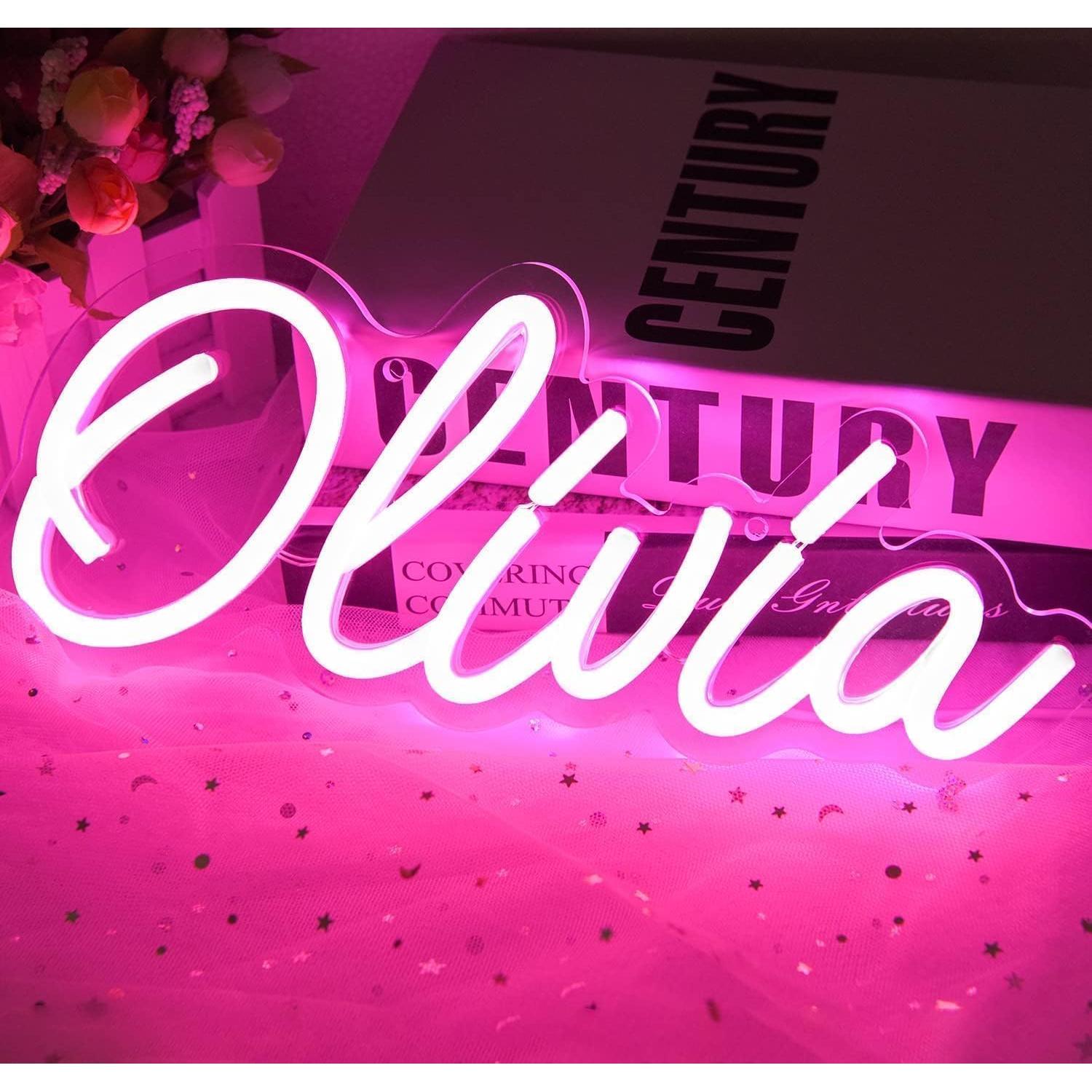 Letrero de Neón LED Personalizable Olivia 30x13 cm Rosa
