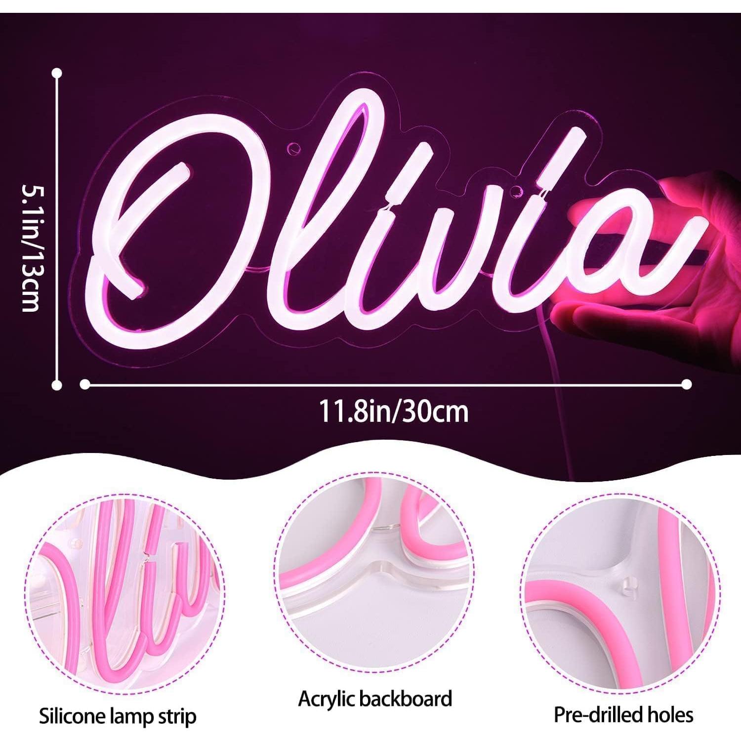 Letrero de Neón LED Personalizable Olivia 30x13 cm Rosa