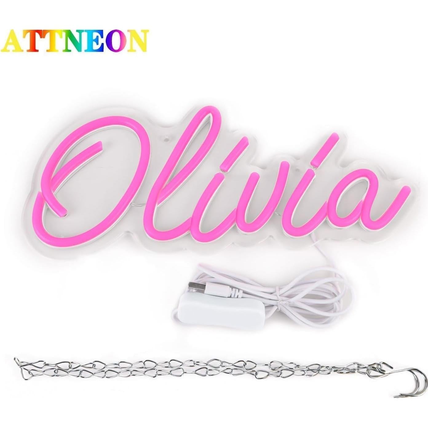 Letrero de Neón LED Personalizable Olivia 30x13 cm Rosa