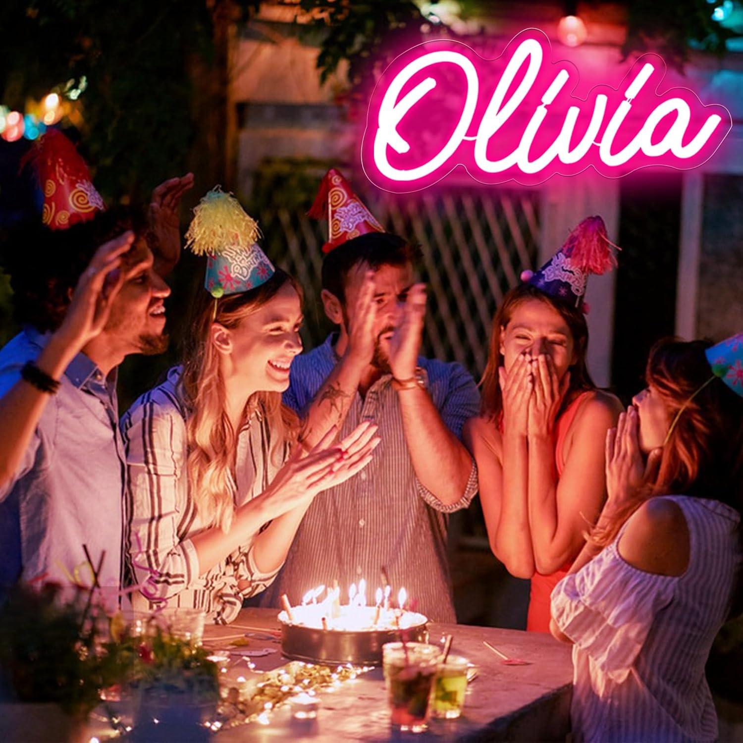 Letrero de Neón LED Personalizable Olivia 30x13 cm Rosa
