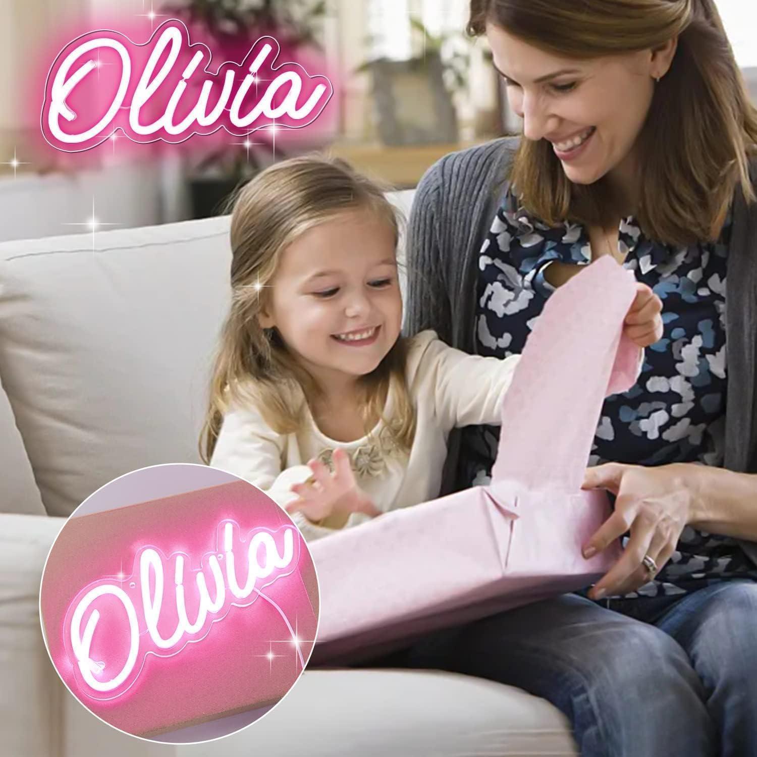 Letrero de Neón LED Personalizable Olivia 30x13 cm Rosa