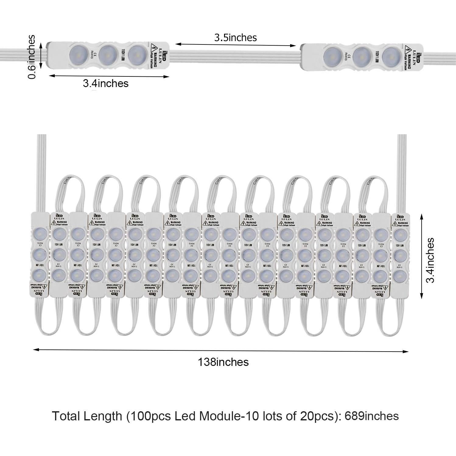 Tiras LED Módulo Lulin 100PCS 1.8W Blancas 16.5m IP67