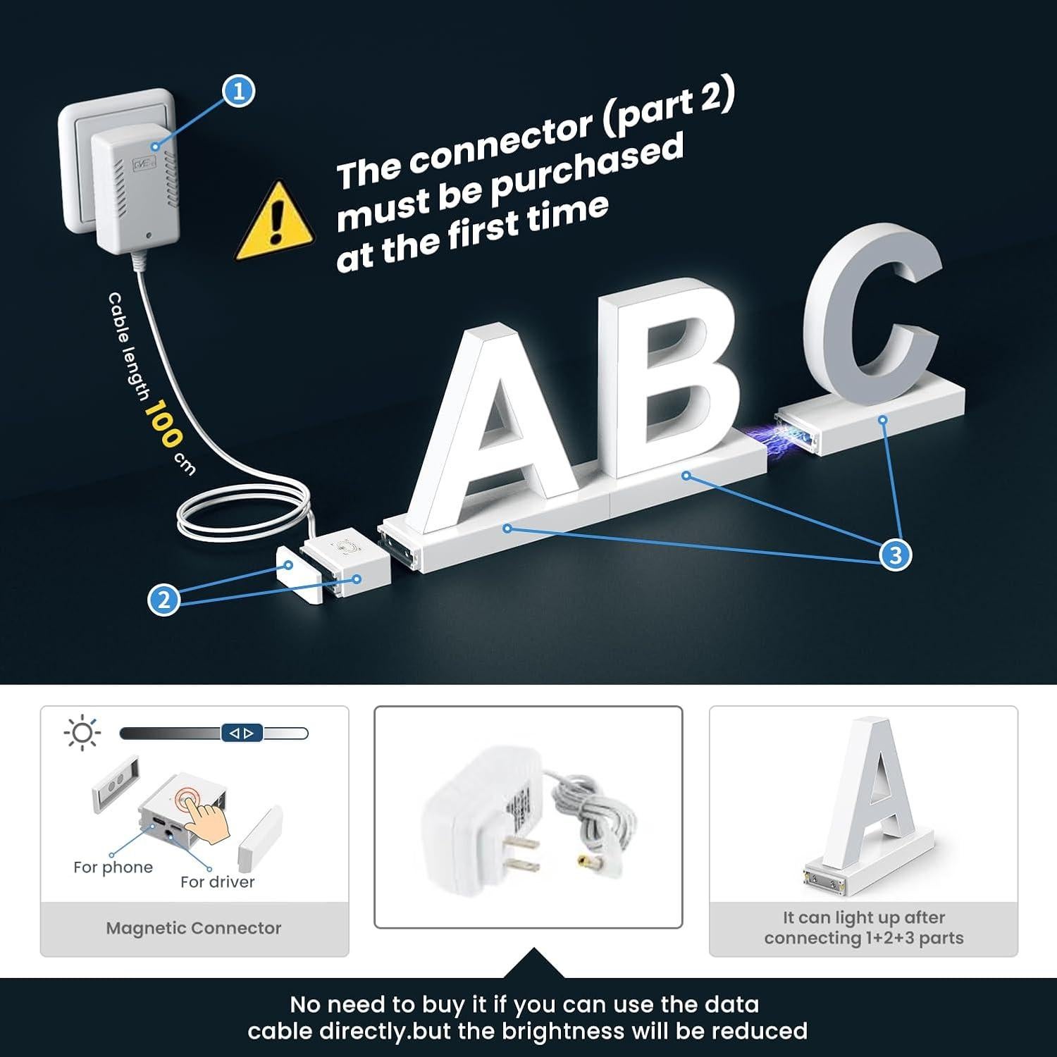 Luz LED de Letra D 9.5 cm Prime Shine con Conector Táctil