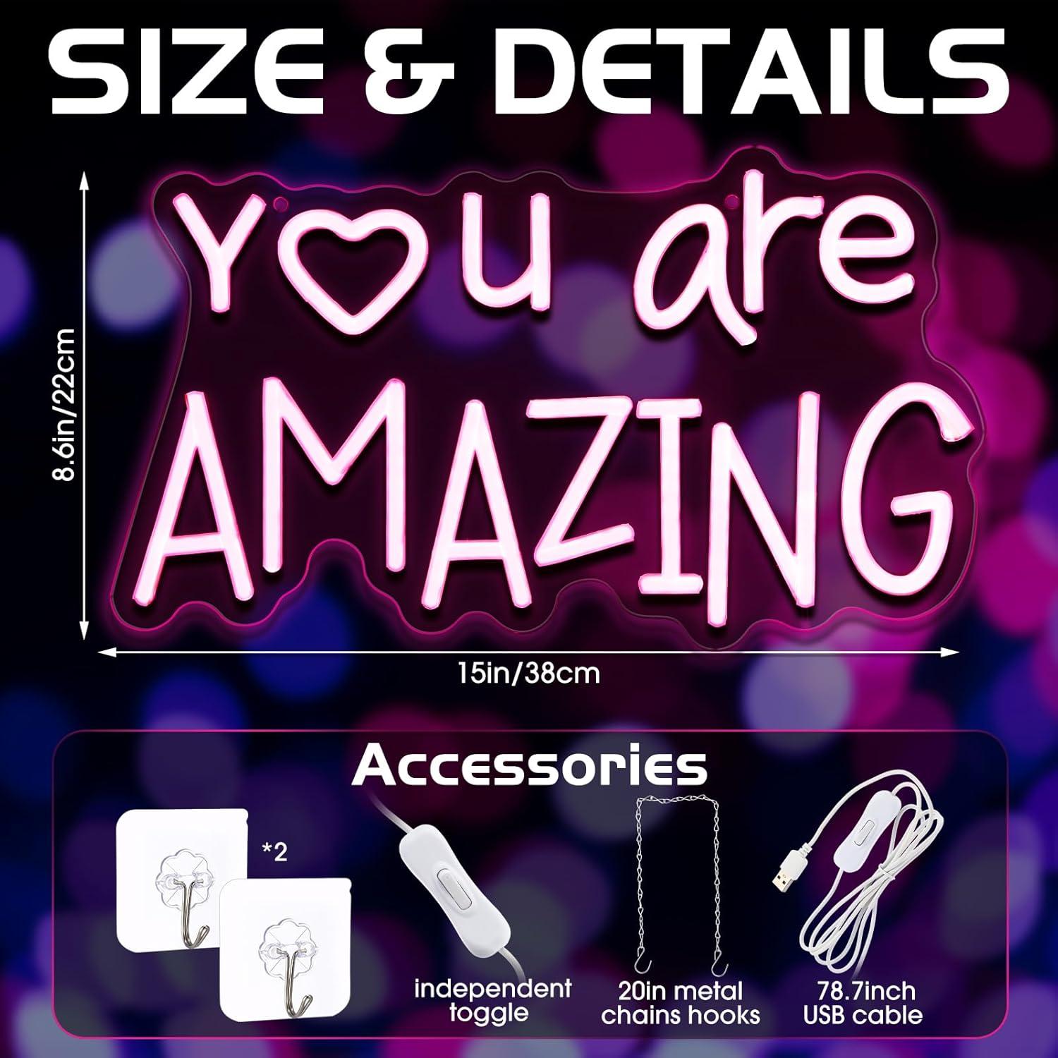 Letrero de Luz de Neón LED Rosa Retisee Eres Increíble 38x22cm