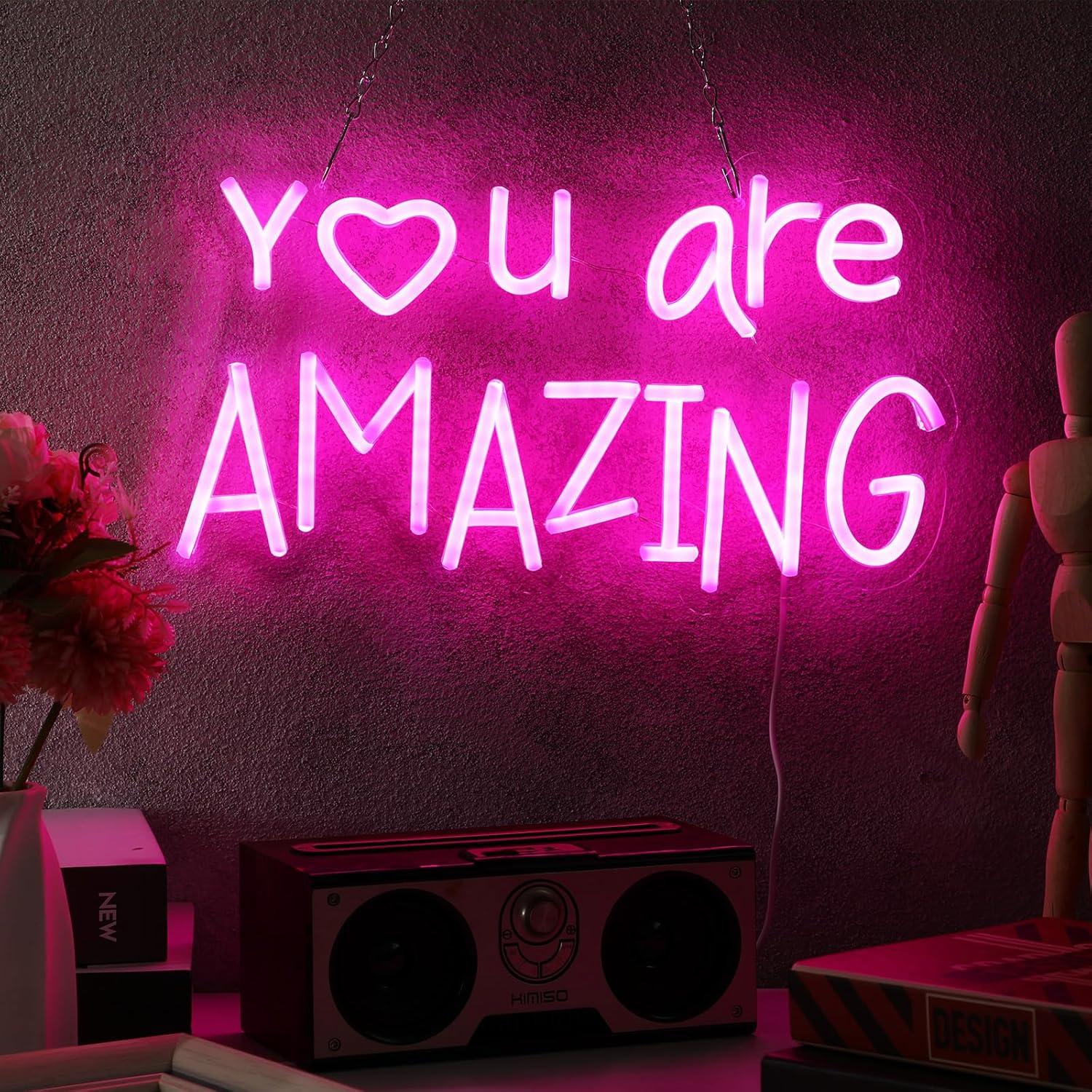 Letrero de Luz de Neón LED Rosa Retisee Eres Increíble 38x22cm