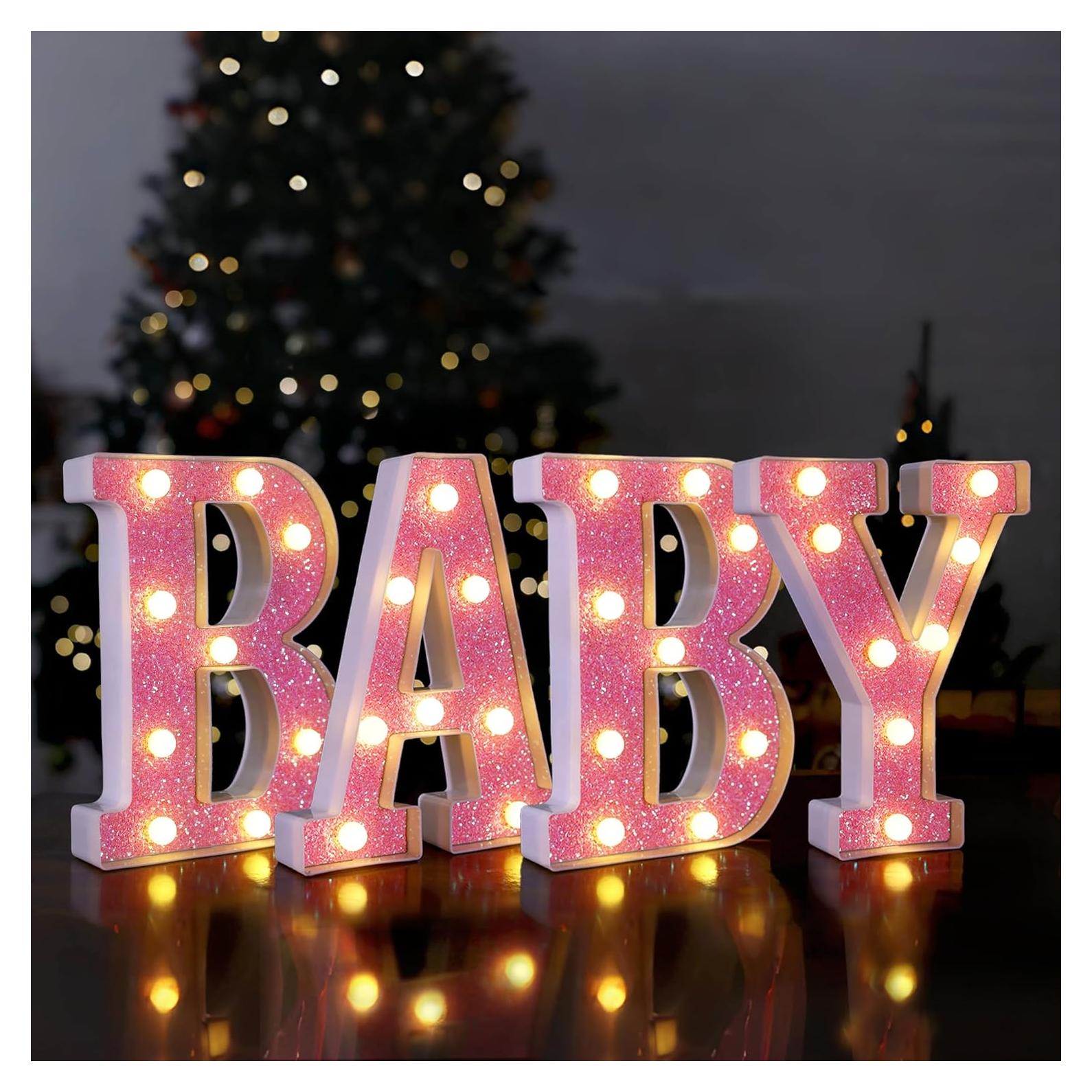 Letras Iluminadas LED Rosa Bebé para Decoración de Baby Shower