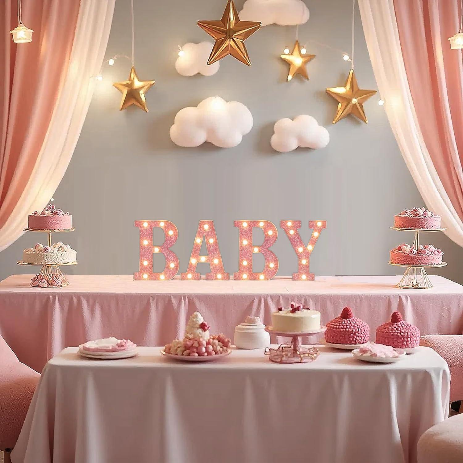 Letras Iluminadas LED Rosa Bebé para Decoración de Baby Shower