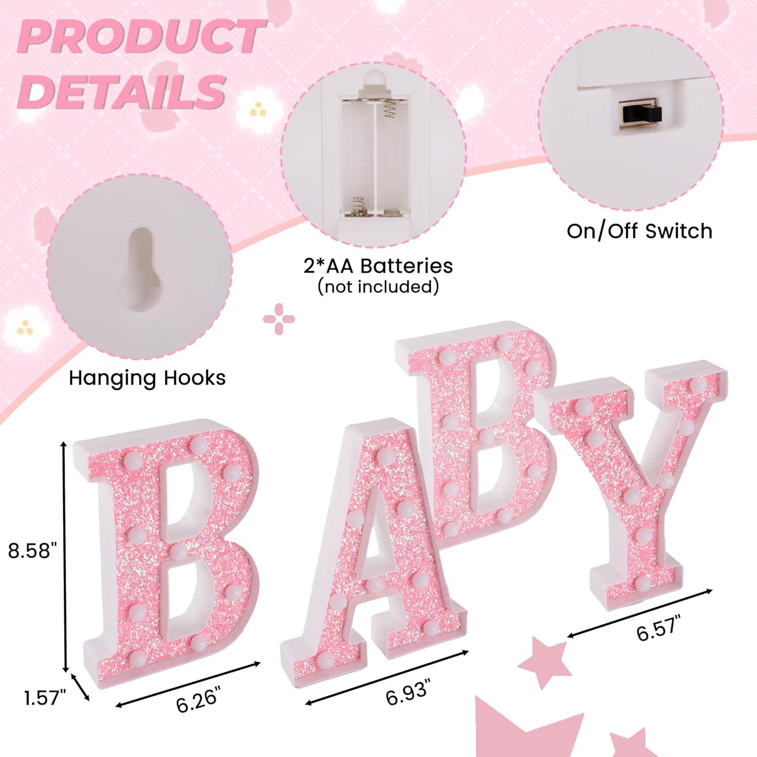 Letras Iluminadas LED Rosa Bebé para Decoración de Baby Shower