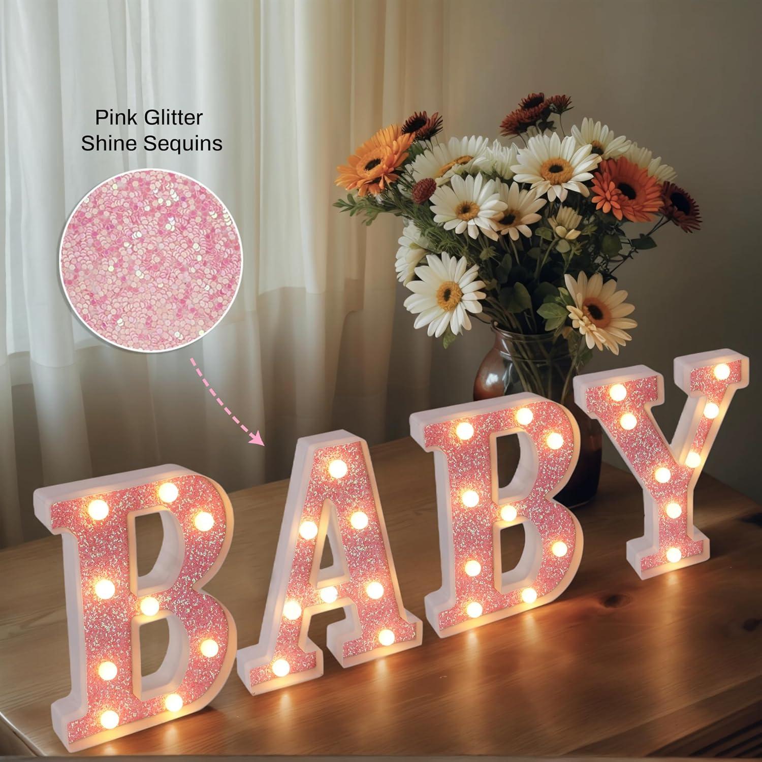 Letras Iluminadas LED Rosa Bebé para Decoración de Baby Shower