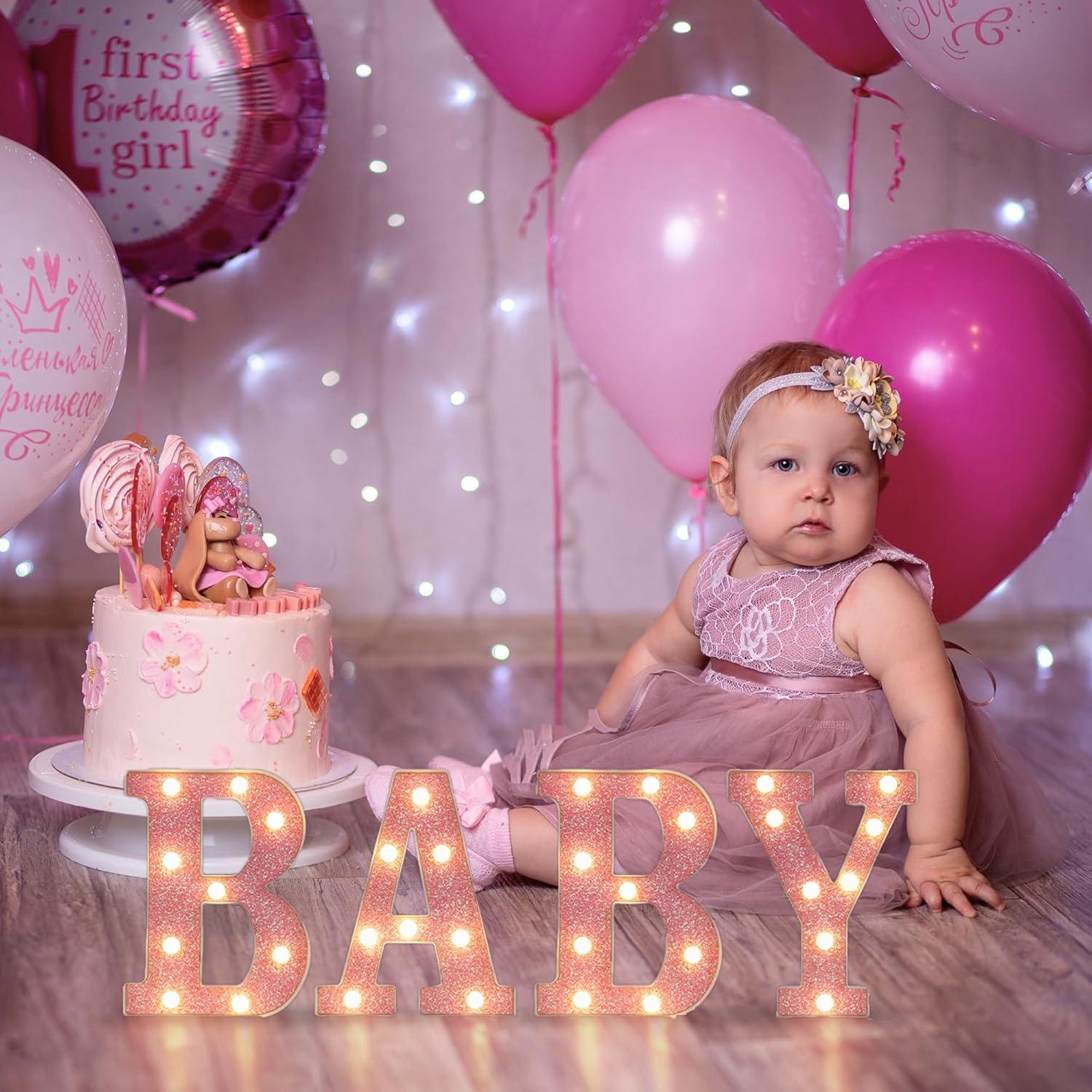 Letras Iluminadas LED Rosa Bebé para Decoración de Baby Shower