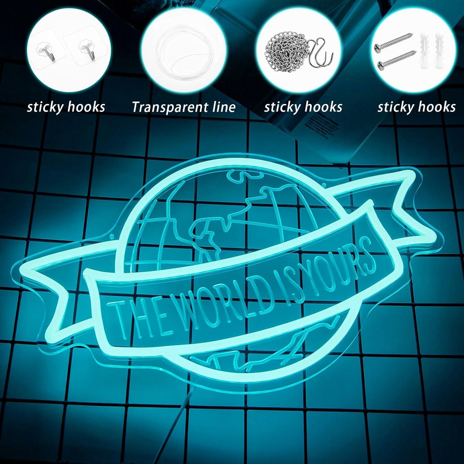 Letrero Neón LED El Mundo Es Tuyo 40x24.4 cm Gevbay