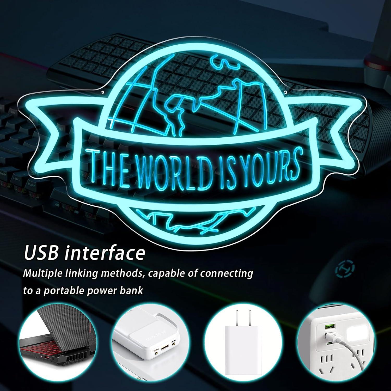 Letrero Neón LED El Mundo Es Tuyo 40x24.4 cm Gevbay