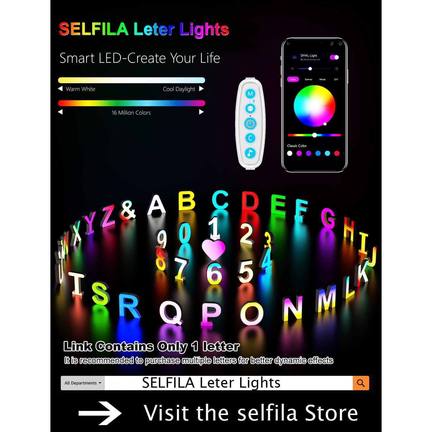 Luz de Letras LED RGB SELFILA 15.24 cm Decorativa