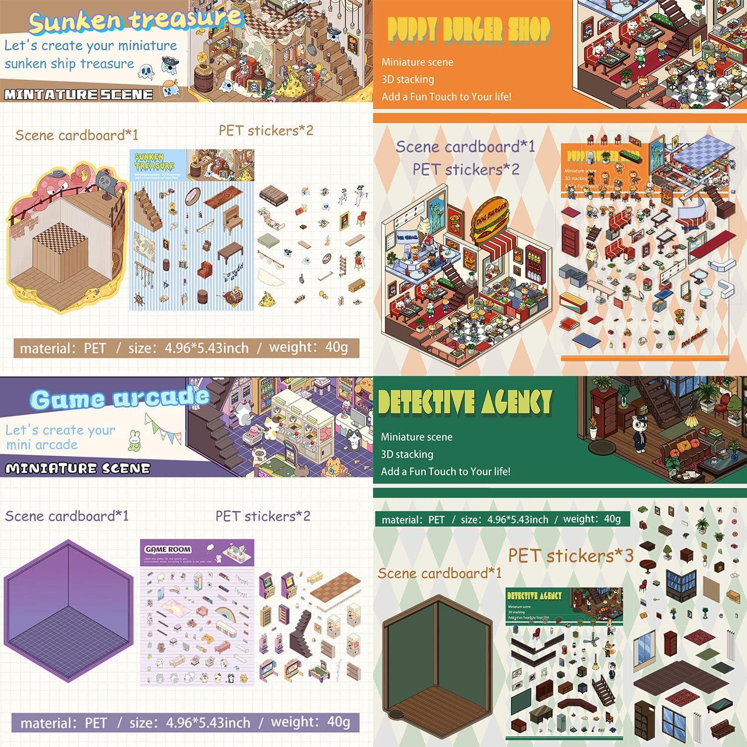 4 Sets Stickers 3D DIY FAAFRW Animales Caricatura Rosa