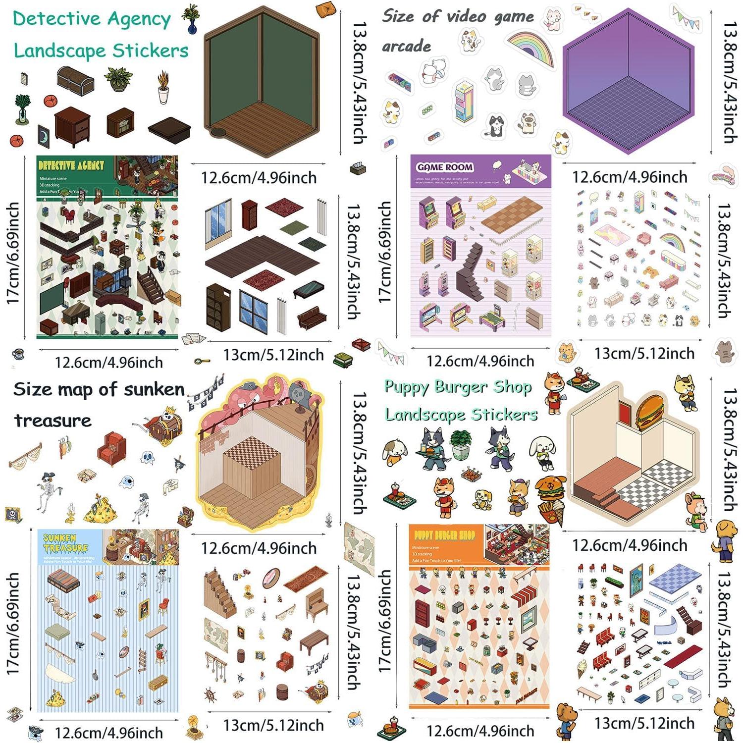 4 Sets Stickers 3D DIY FAAFRW Animales Caricatura Rosa