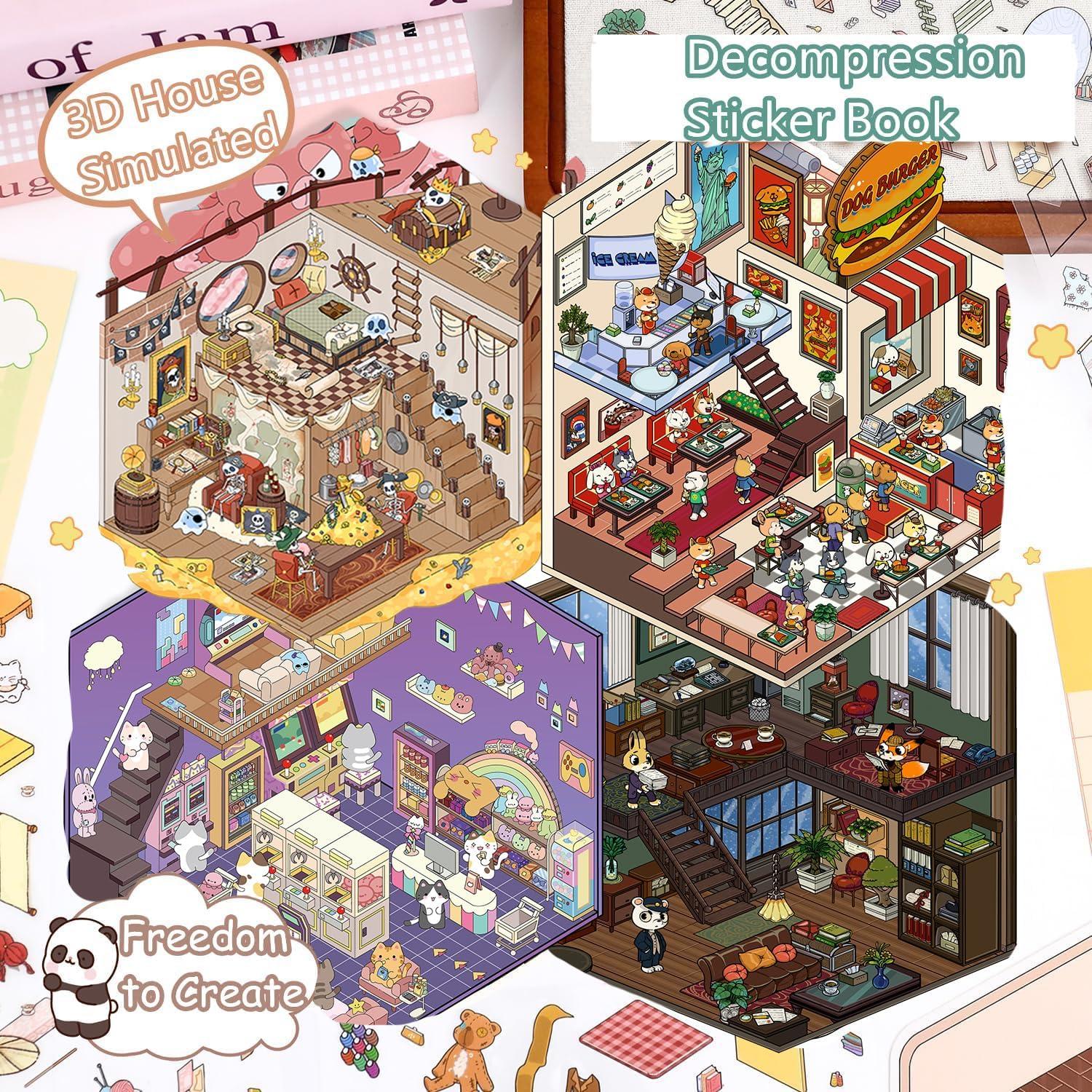 4 Sets Stickers 3D DIY FAAFRW Animales Caricatura Rosa