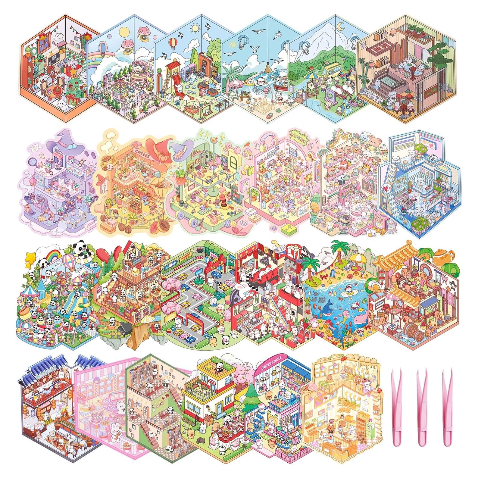 24 Pegatinas 3D GUBEARE para Crear Escenas de Habitaciones