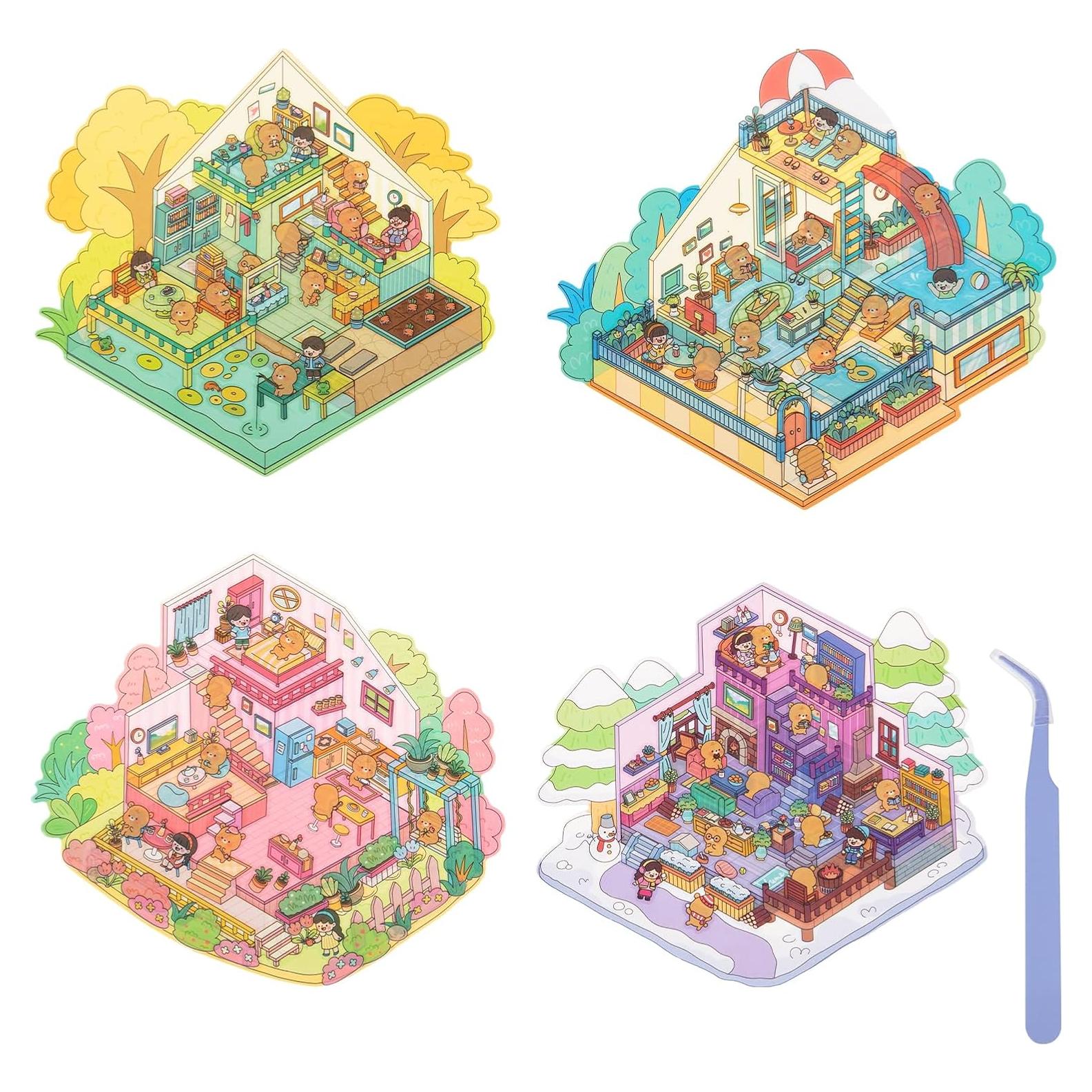 Pegatinas 3D DIY VAIOZXE - Set de 4 Escenas de Animales