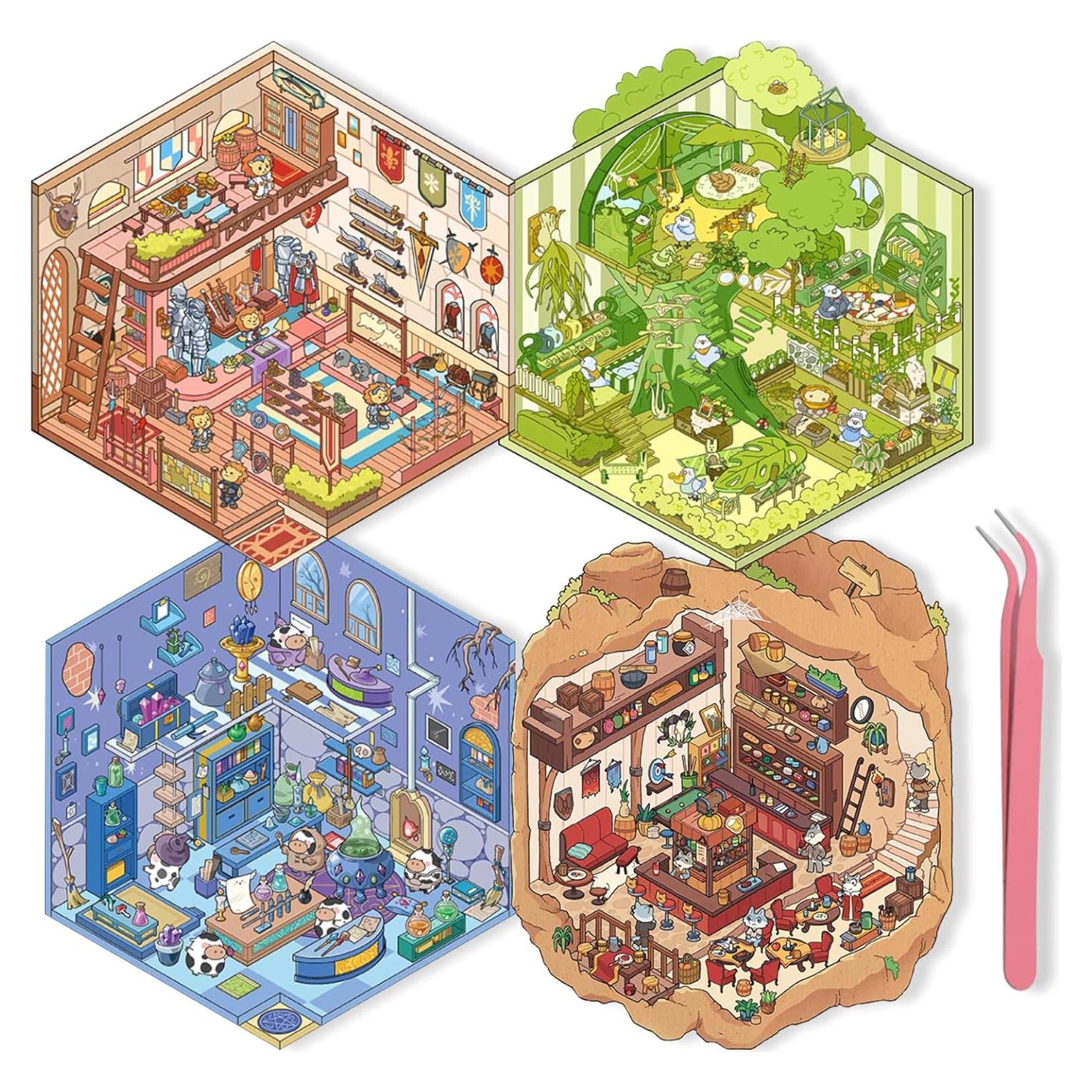 4 Sets Stickers 3D NiXianLinGo - Escenas Mágicas para Adultos y Niños