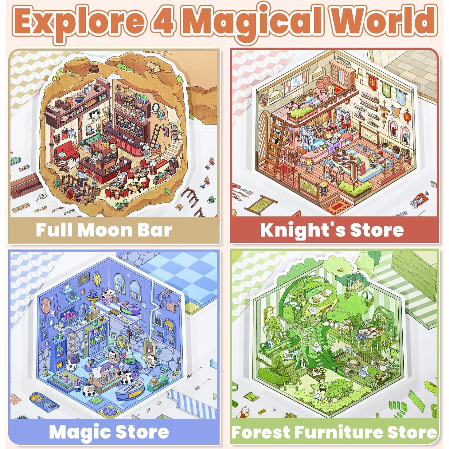 4 Sets Stickers 3D NiXianLinGo - Escenas Mágicas para Adultos y Niños