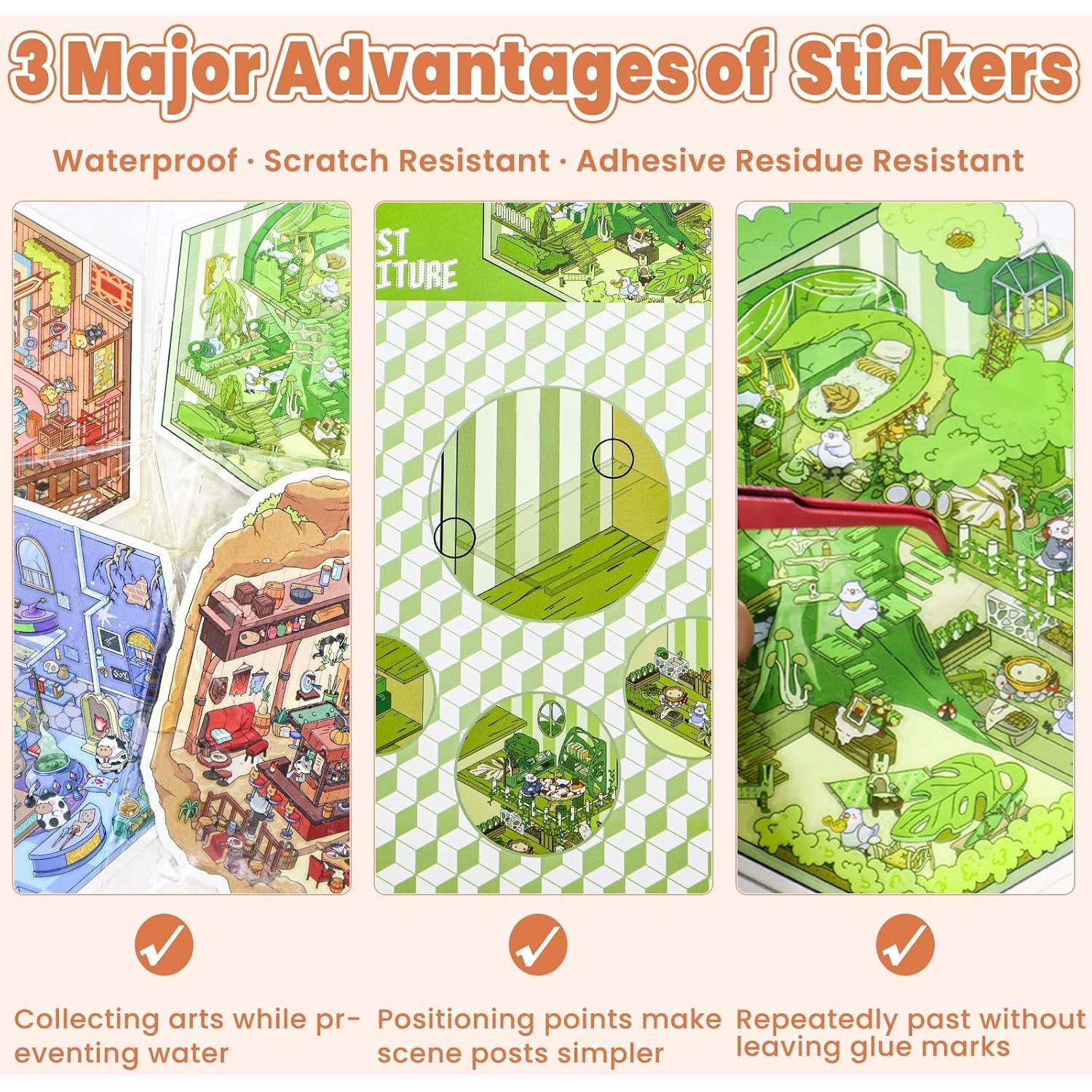 4 Sets Stickers 3D NiXianLinGo - Escenas Mágicas para Adultos y Niños