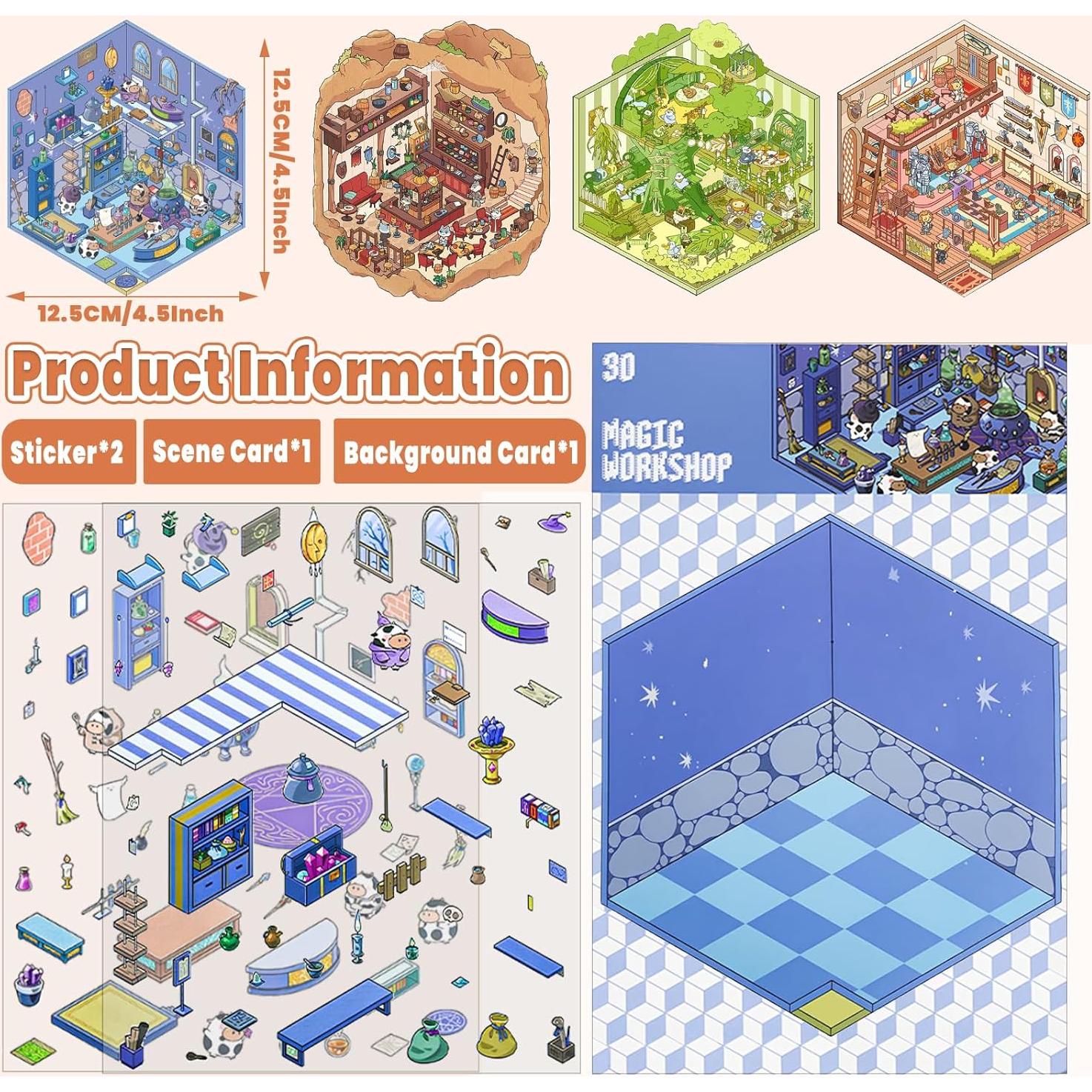 4 Sets Stickers 3D NiXianLinGo - Escenas Mágicas para Adultos y Niños