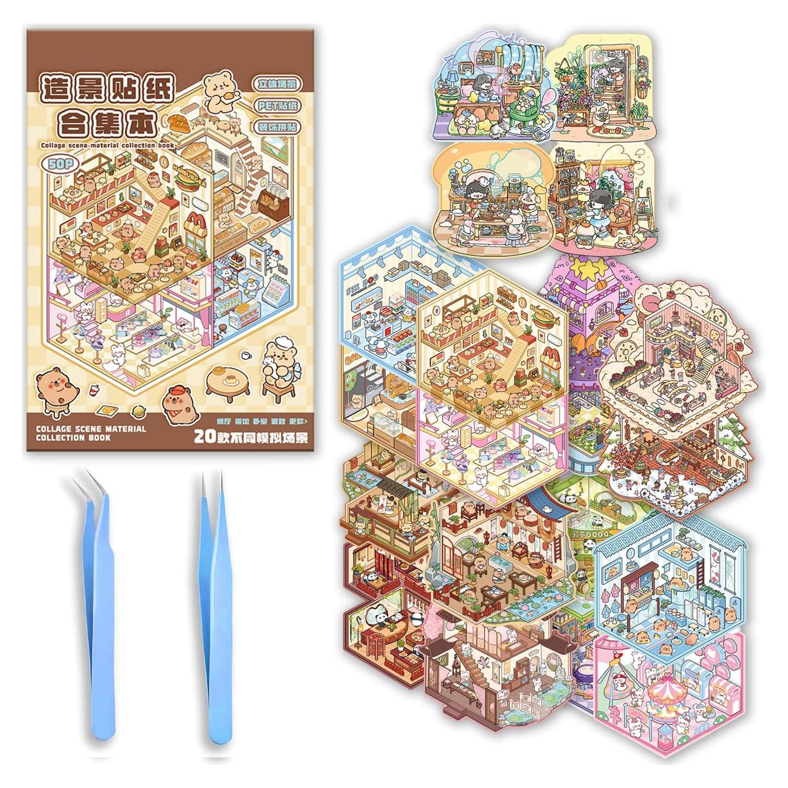 Libro de Stickers 3D WALXINK Azul - 20 Escenas Kawaii