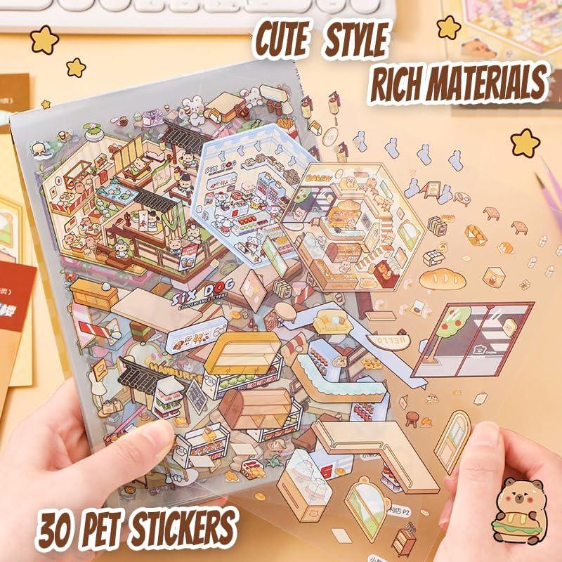 Libro de Stickers 3D WALXINK Azul - 20 Escenas Kawaii