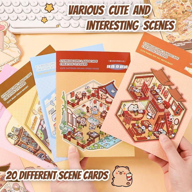 Libro de Stickers 3D WALXINK Azul - 20 Escenas Kawaii