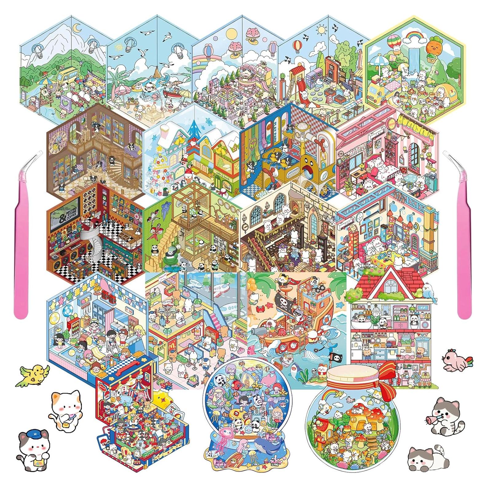 Set de 20 Stickers 3D Reutilizables Meafeng - Escenas Kawaii