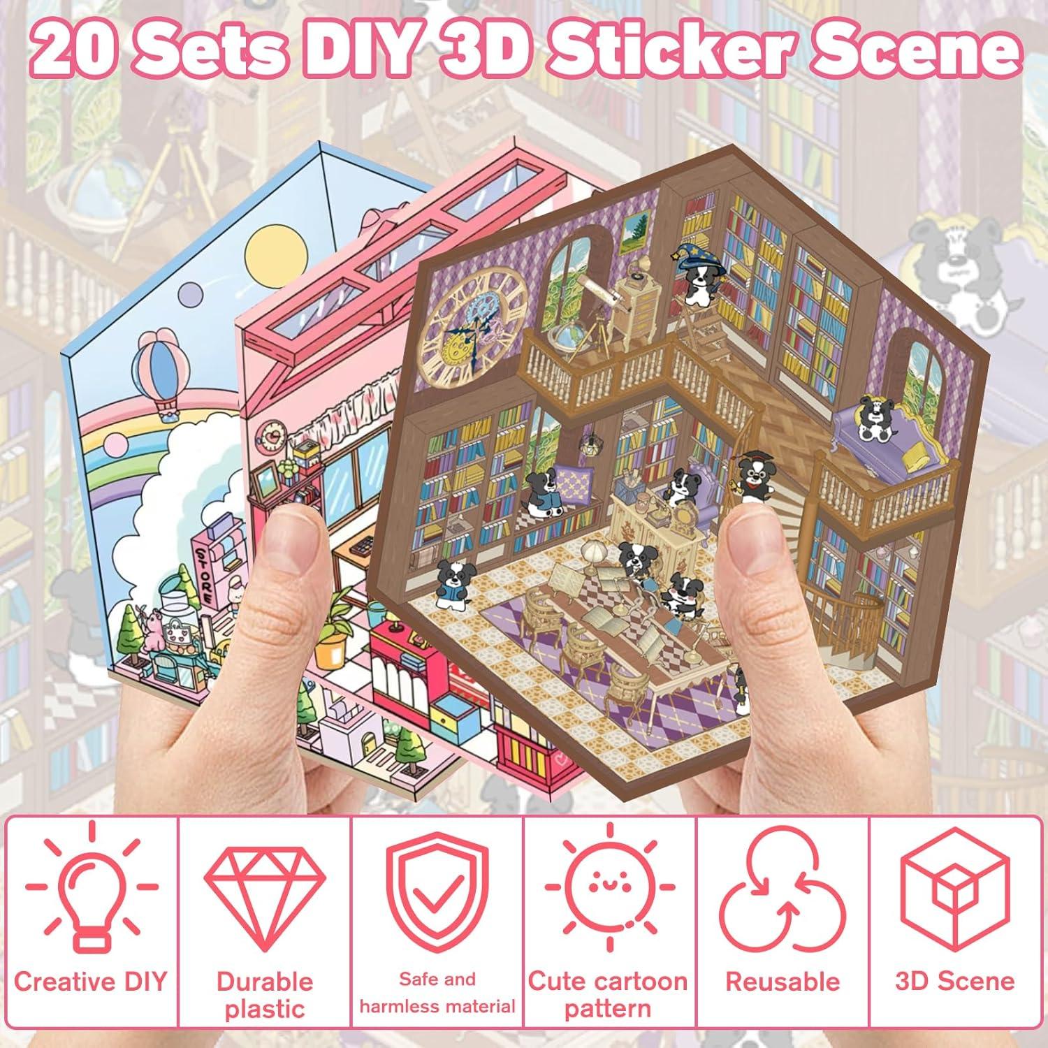 Set de 20 Stickers 3D Reutilizables Meafeng - Escenas Kawaii