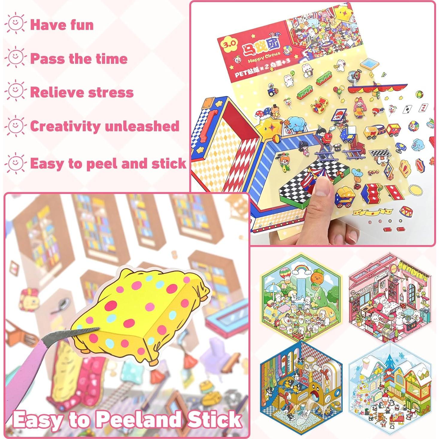 Set de 20 Stickers 3D Reutilizables Meafeng - Escenas Kawaii