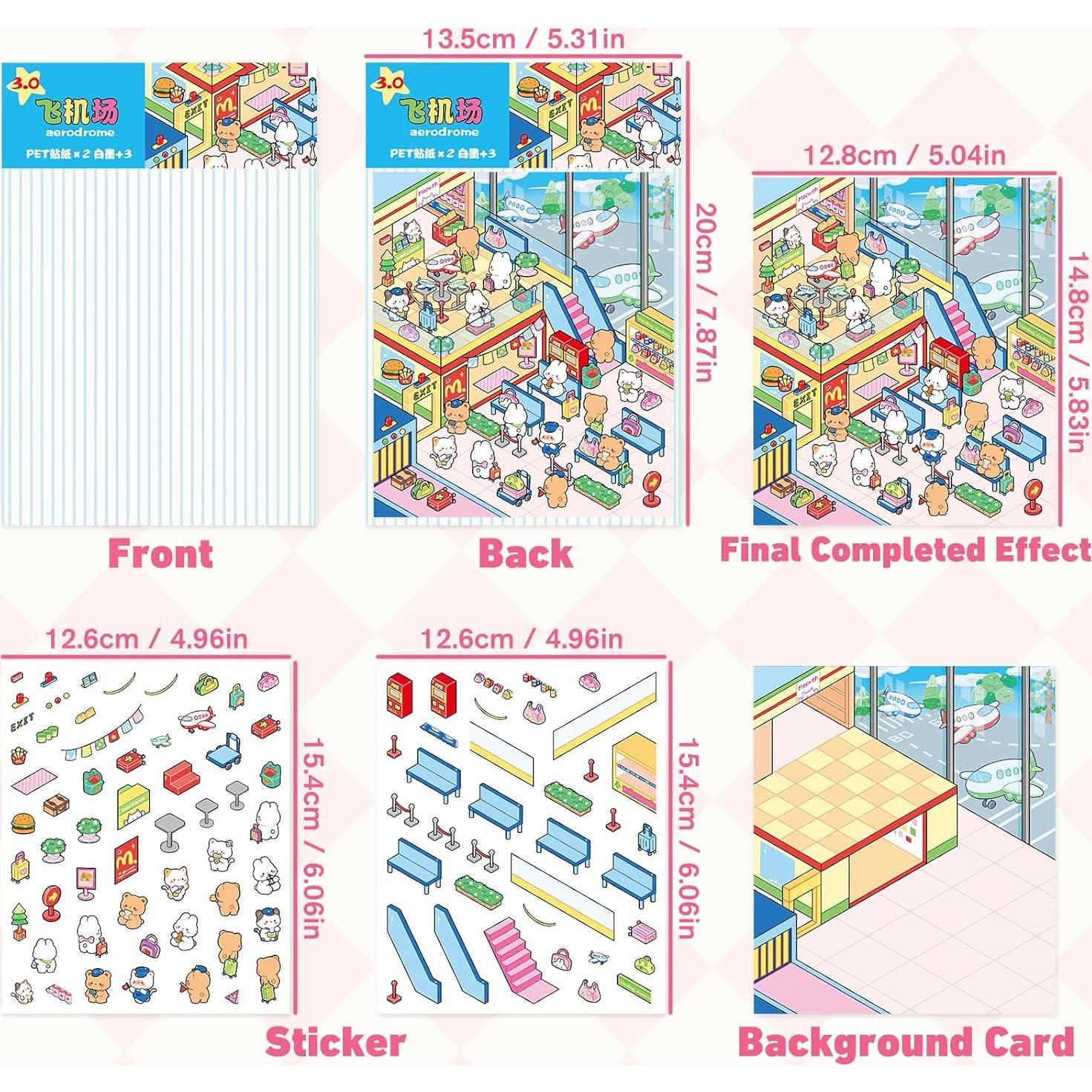 Set de 20 Stickers 3D Reutilizables Meafeng - Escenas Kawaii