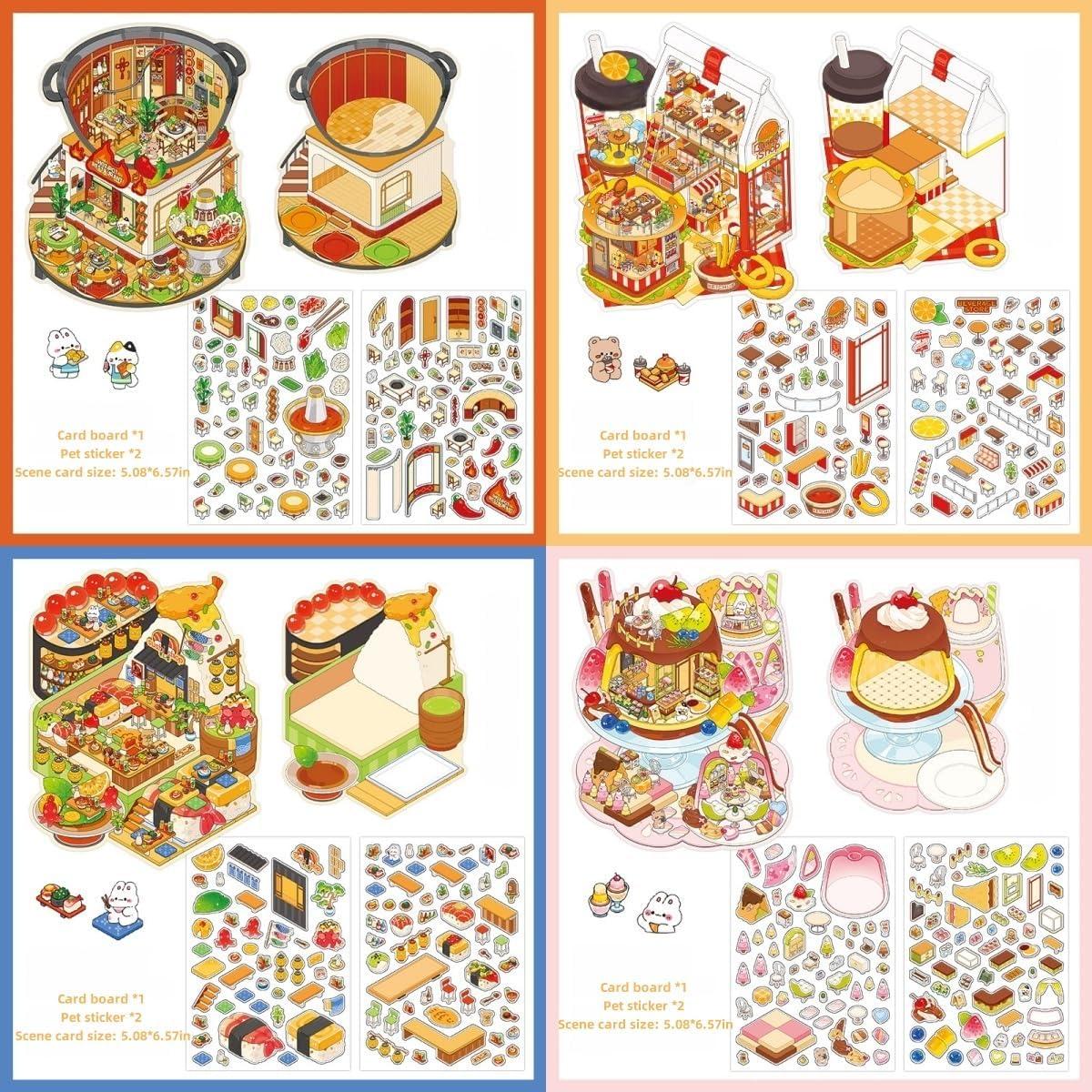 Pegatinas 3D DIY Affoto - 4 Sets de Escenas de Casa Kawaii
