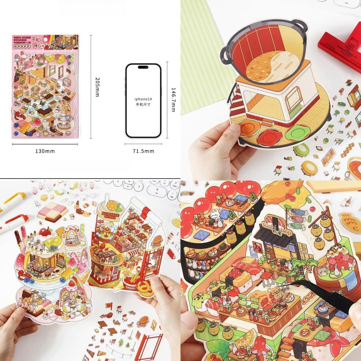 Pegatinas 3D DIY Affoto - 4 Sets de Escenas de Casa Kawaii