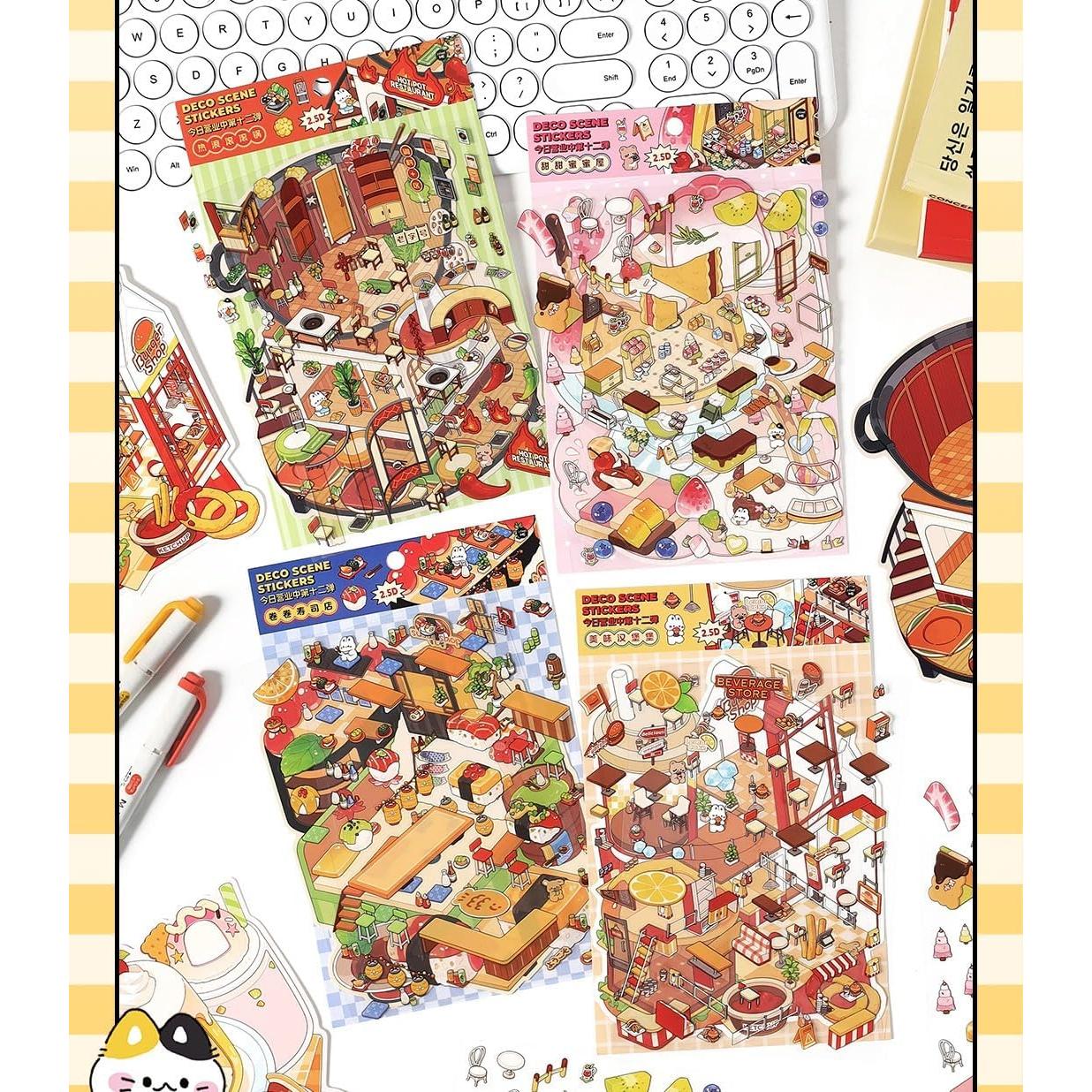 Pegatinas 3D DIY Affoto - 4 Sets de Escenas de Casa Kawaii