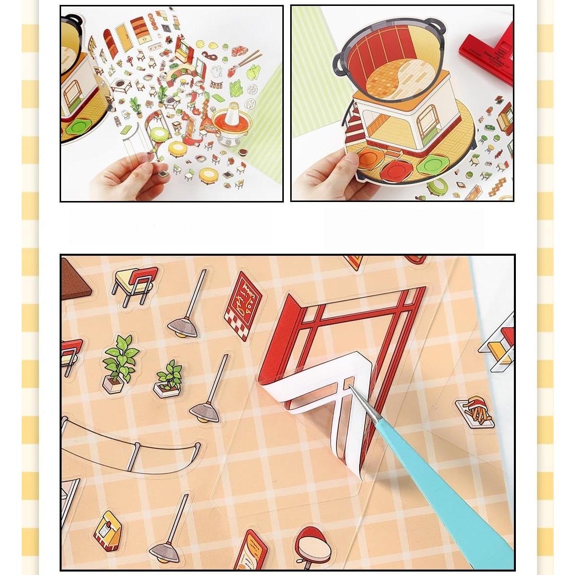 Pegatinas 3D DIY Affoto - 4 Sets de Escenas de Casa Kawaii