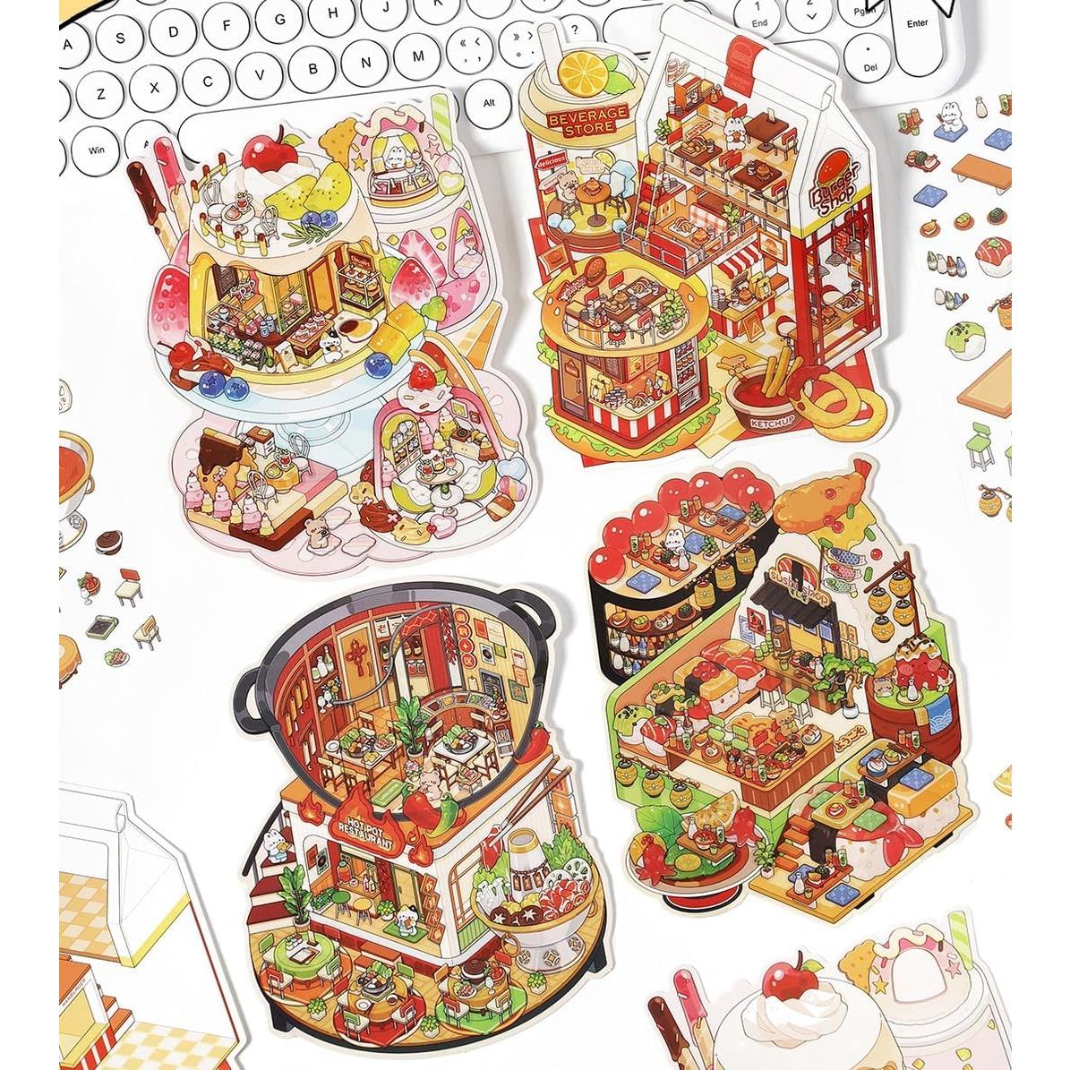 Pegatinas 3D DIY Affoto - 4 Sets de Escenas de Casa Kawaii