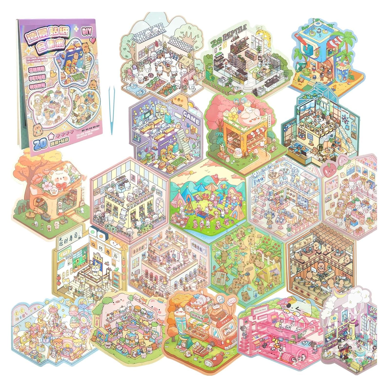 Escenas de Pegatinas 3D PEJATTN 20 Conjuntos Animales DIY