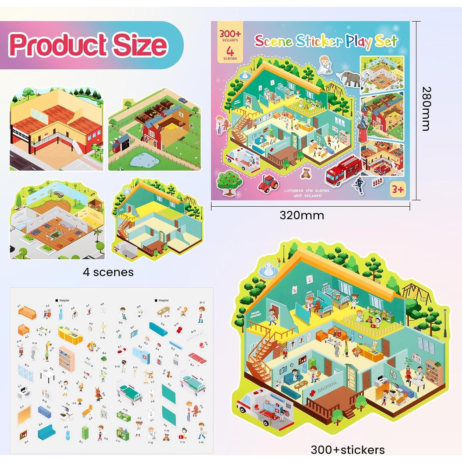 Juego de Stickers 3D Reutilizables Sawnfay - 300 Piezas
