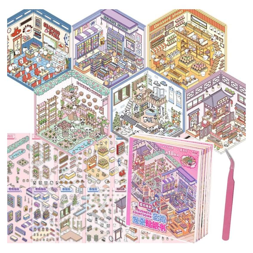 Libro de Pegatinas 3D Miniatura Feufen - 6 Escenas DIY