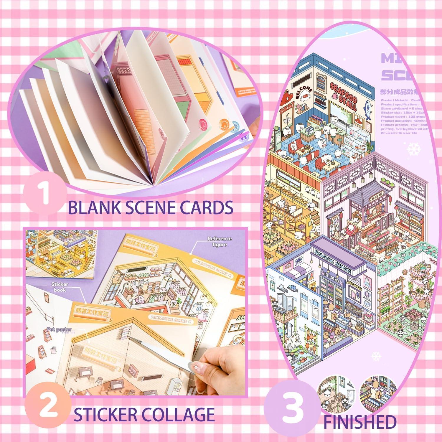 Libro de Pegatinas 3D Miniatura Feufen - 6 Escenas DIY