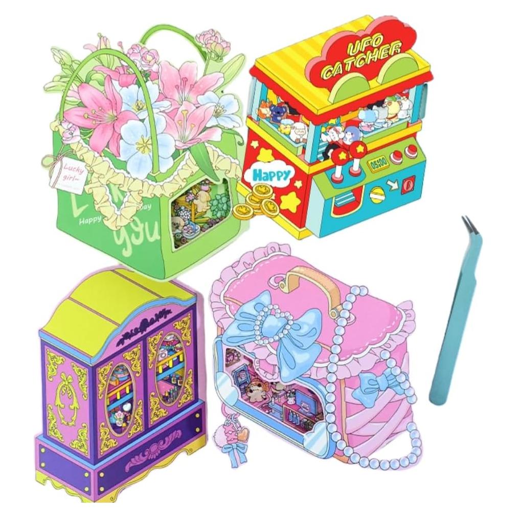 Libro de Stickers 3D Kawaii - 4 Escenas Reutilizables para Niños y Adultos